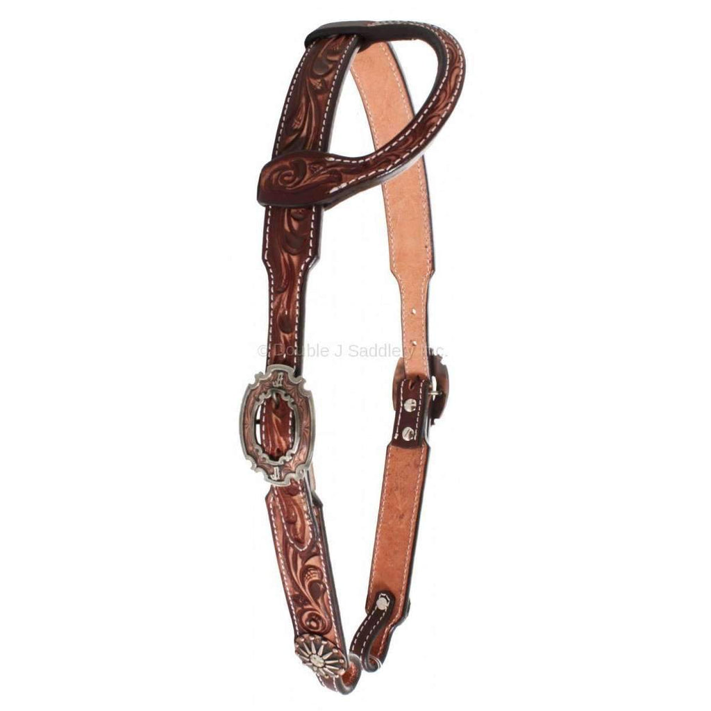 H628 - Cognac Vintage Tooled Headstall - Double J Saddlery