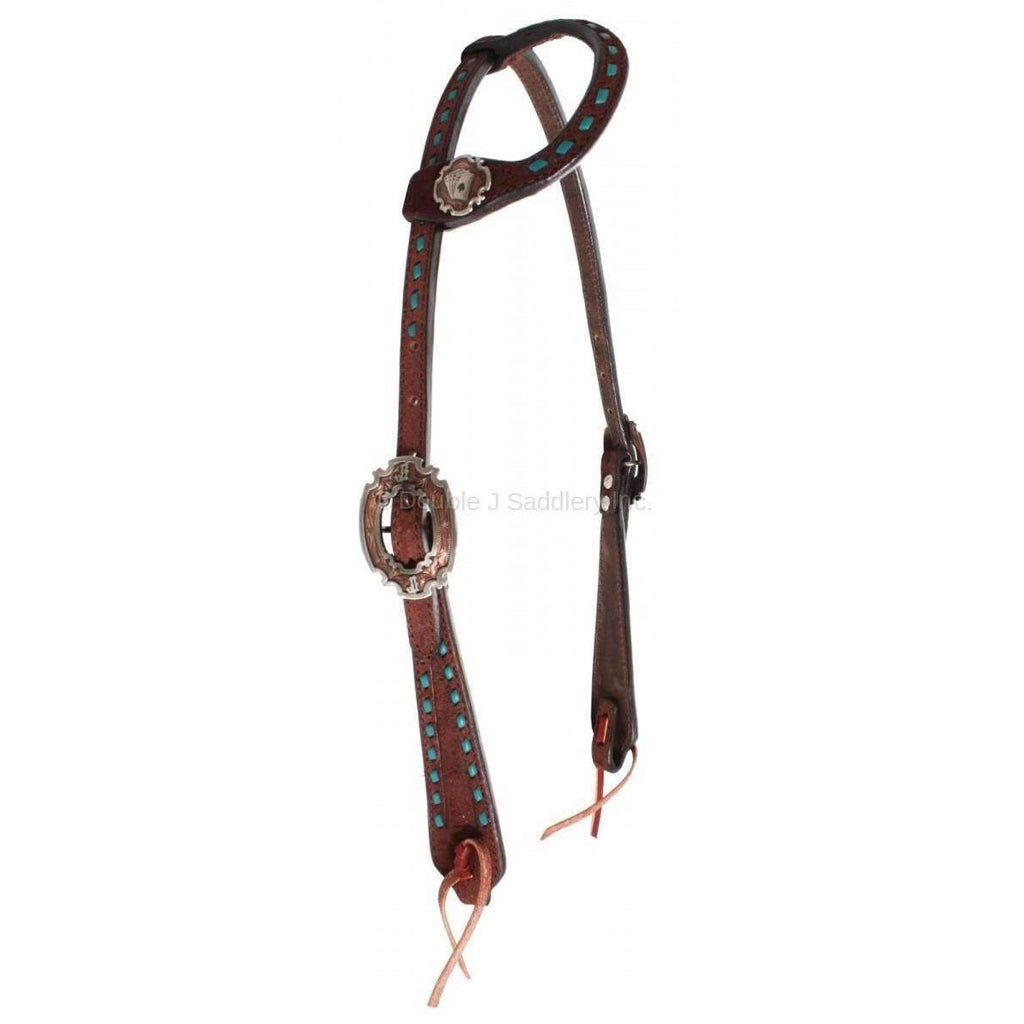H636 - Brown Rough Out Buck Stitched Headstall - Double J Saddlery