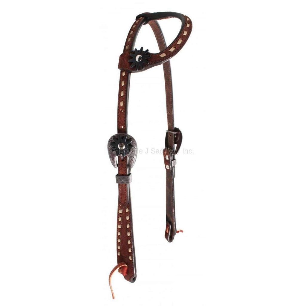 H637 - Brown Rough Out Buck Stitched Headstall - Double J Saddlery