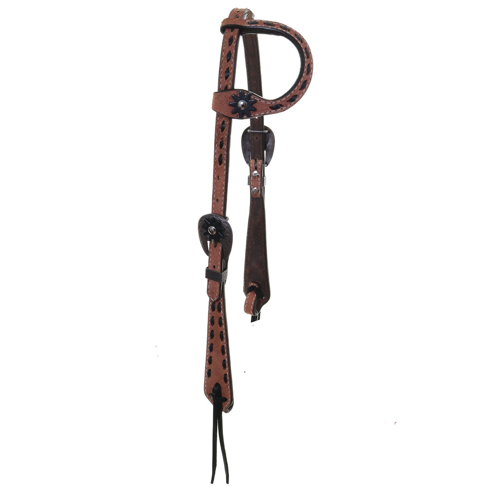 H638 - Natural Rough Out Buck Stitched Headstall - Double J Saddlery