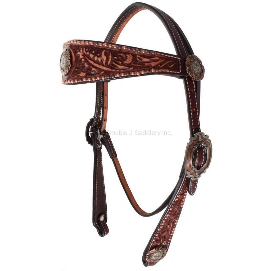 H642 - Cognac Vintage Tooled Headstall - Double J Saddlery
