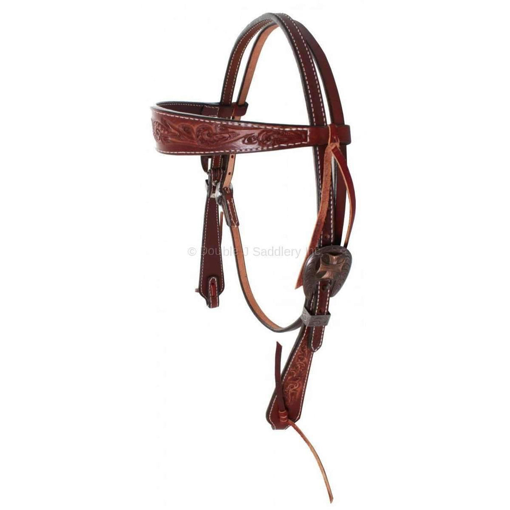 H645 - Cognac Vintage Tooled Headstall - Double J Saddlery