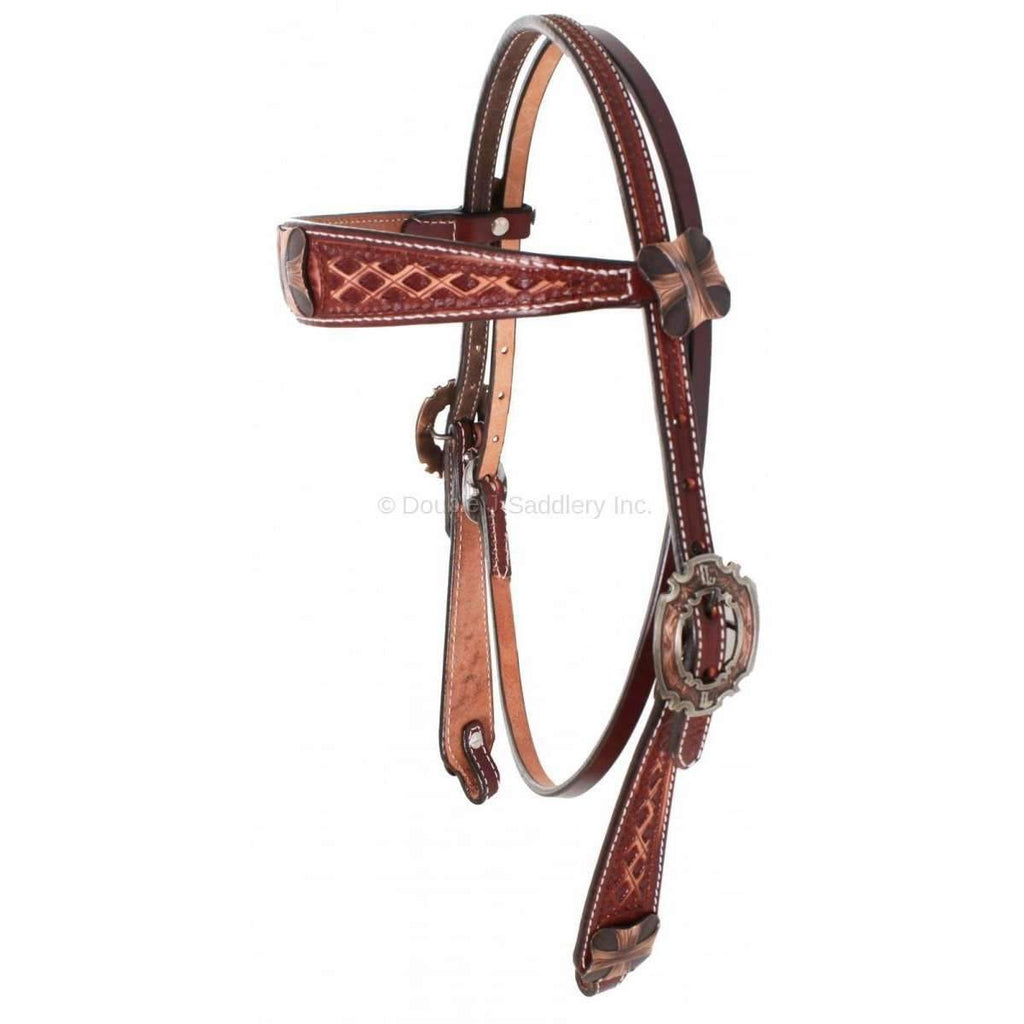 H649 - Cognac Vintage Tooled Headstall - Double J Saddlery