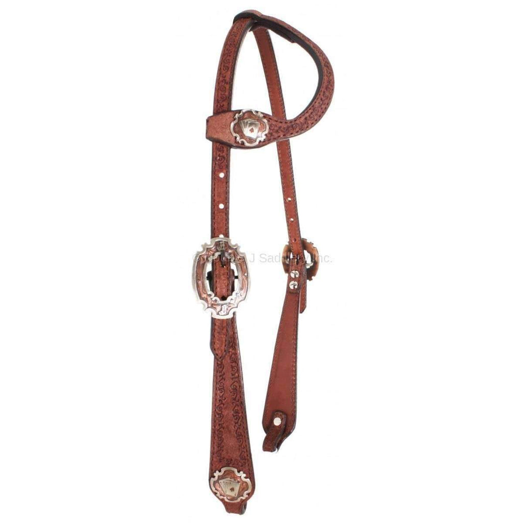 H650 - Brown Rough Out Tooled Headstall - Double J Saddlery