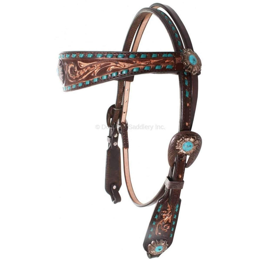 H662 - Brown Vintage Sunflower Tooled Headstall - Double J Saddlery