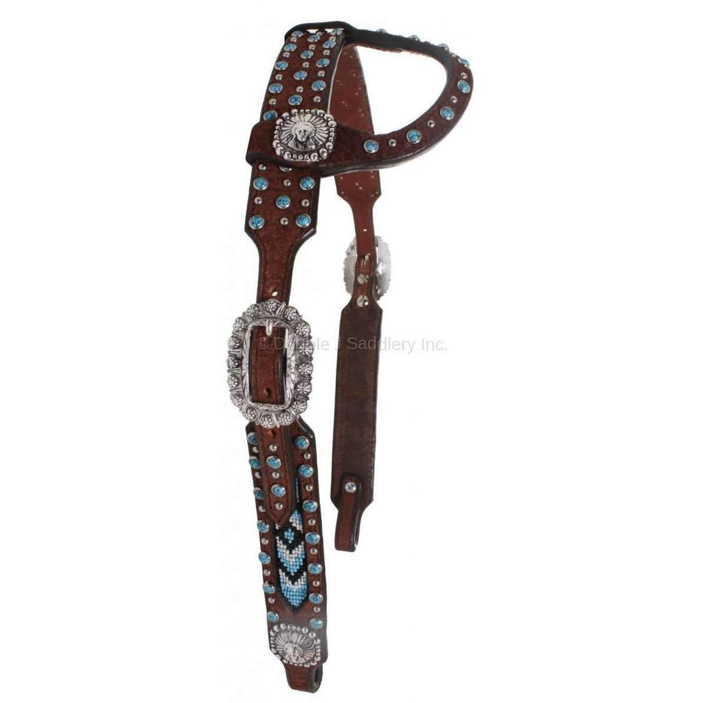 H663 - Brown Rough Out Beaded Single Ear Headstall - Double J Saddlery