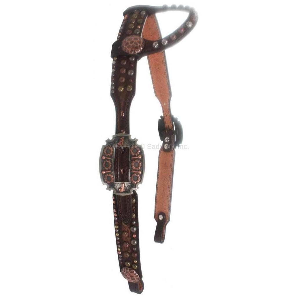 H670 - Brown Vintage Mixed Dots Headstall - Double J Saddlery