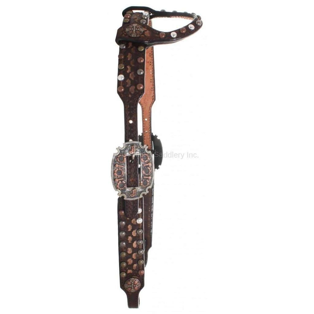 H679 - Brown Vintage Single Ear Tooled Headstall - Double J Saddlery