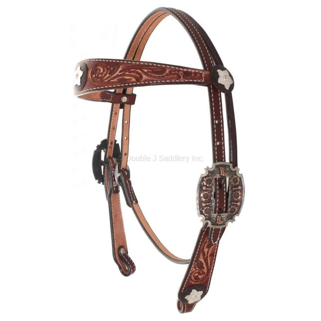H680 - Cognac Vintage Tooled Headstall - Double J Saddlery