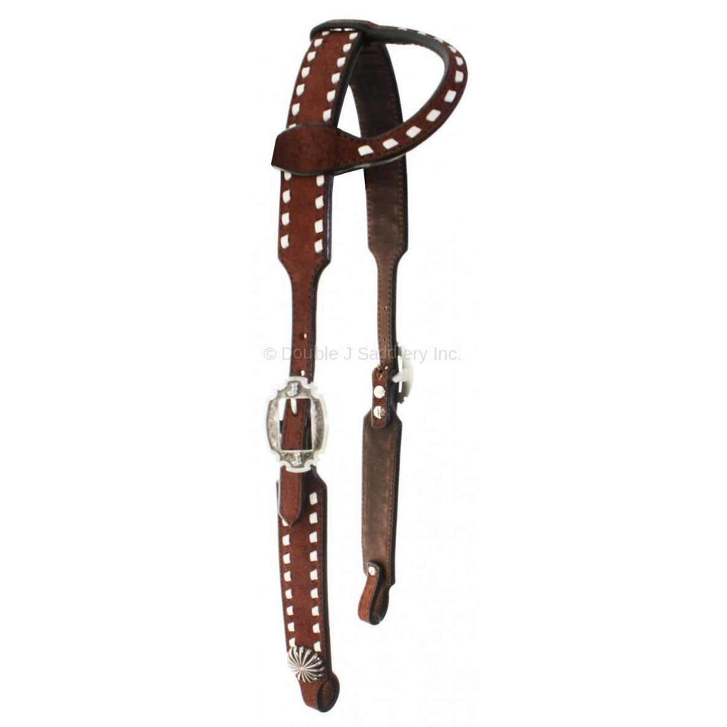 H705 - Brown Rough Out Buck Stitched Single Ear Headstall - Double J Saddlery