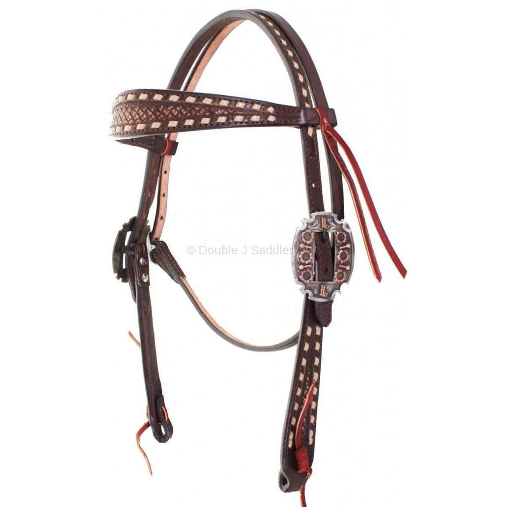 H755 - Brown Vintage Tooled Headstall - Double J Saddlery