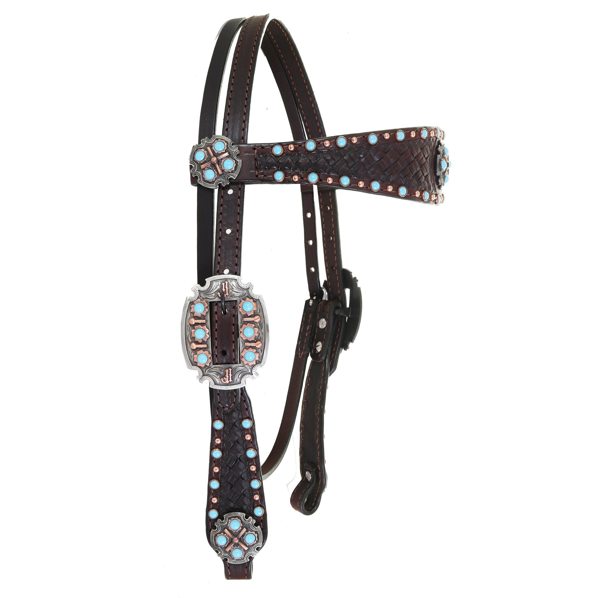 H762 - Brown Leather Tooled Headstall - Double J Saddlery