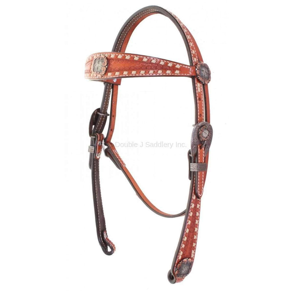 H764 - Cognac Leather Tooled Headstall - Double J Saddlery