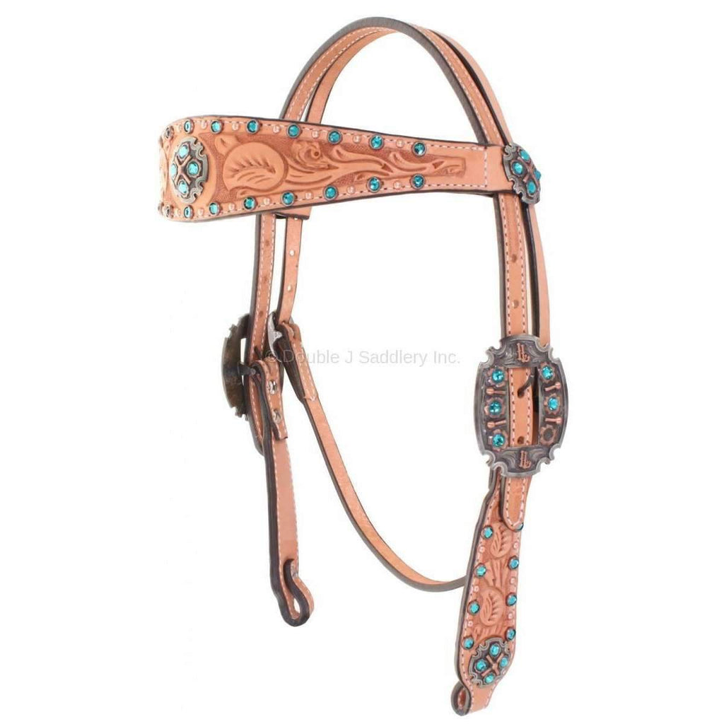 H773 - Natural Tooled Tooled Headstall - Double J Saddlery