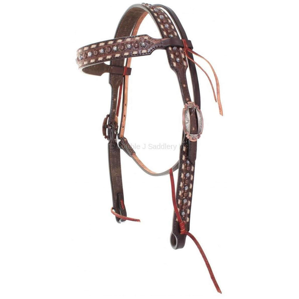 H786 - Brown Vintage Buck Stitched Headstall - Double J Saddlery
