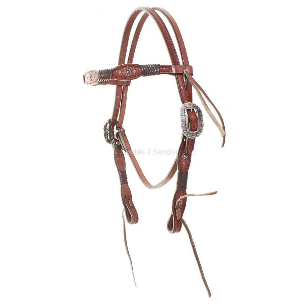 H795 - Brown Leather Scalloped Braided Headstall - Double J Saddlery
