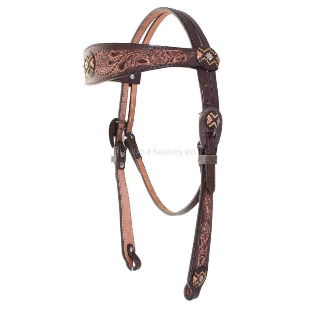 H801 - Brown Vintage Tooled Headstall - Double J Saddlery