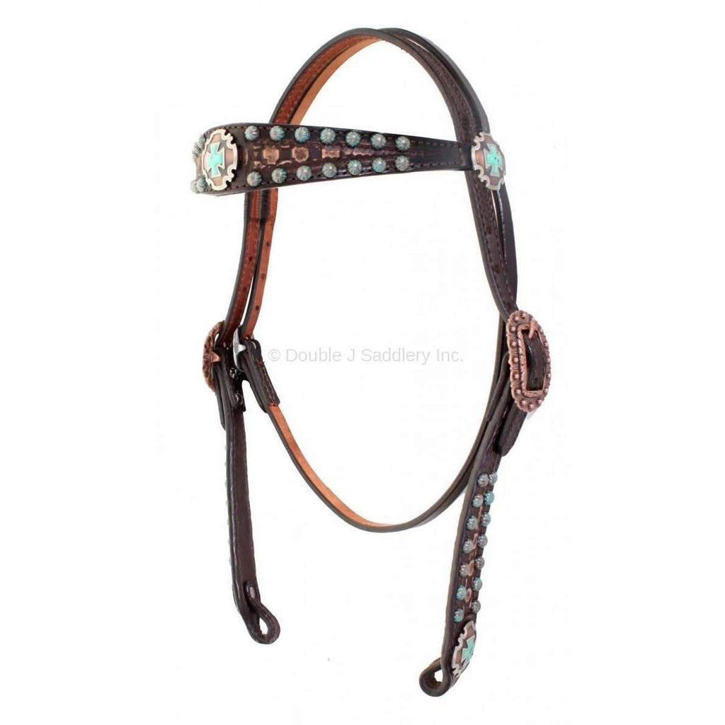 H806 - Brown Vintage Tooled Headstall - Double J Saddlery