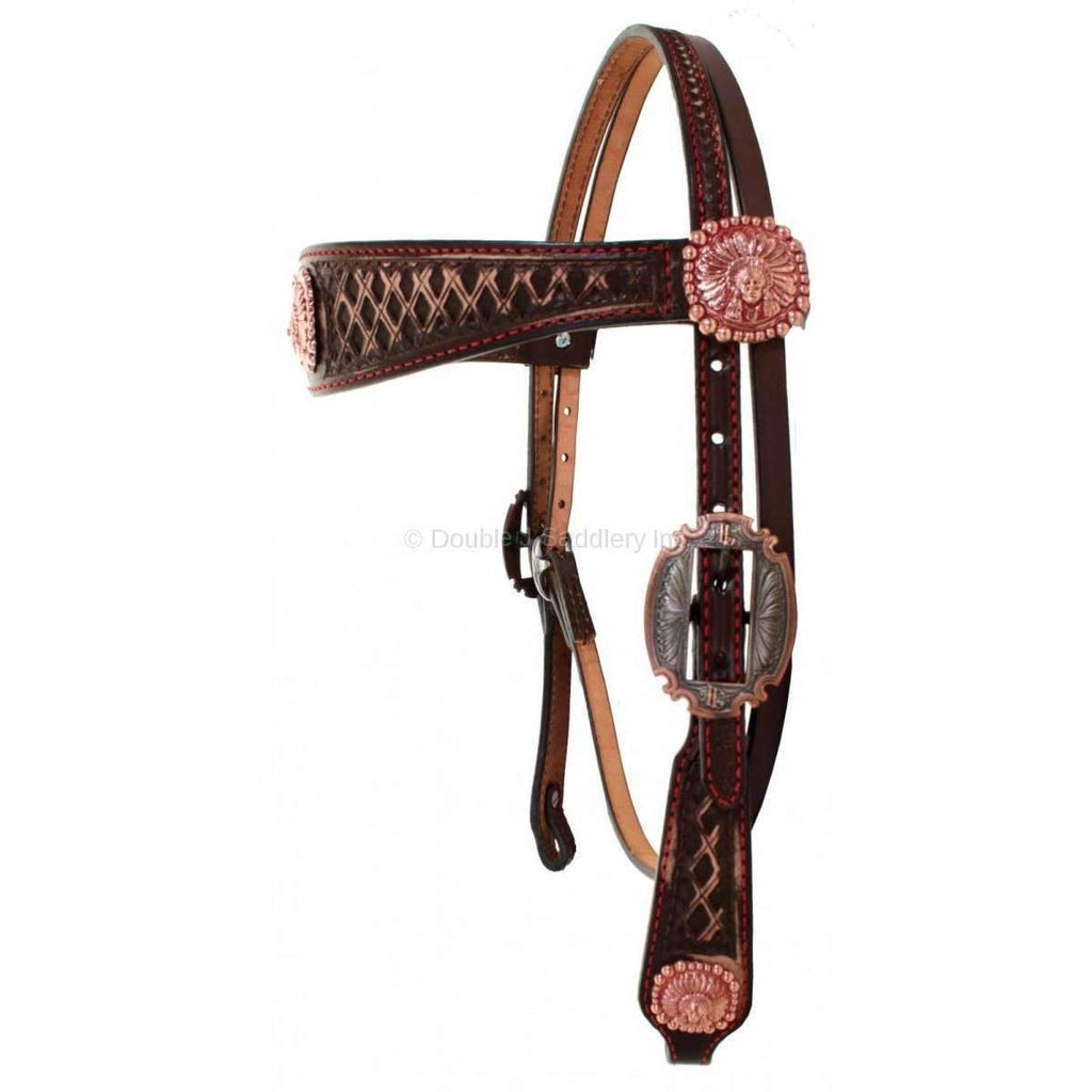 H811 - Brown Vintage Tooled Headstall - Double J Saddlery