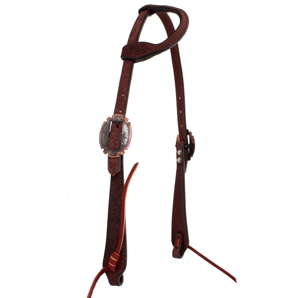 H812 - Brown Rough Out Tooled Headstall - Double J Saddlery