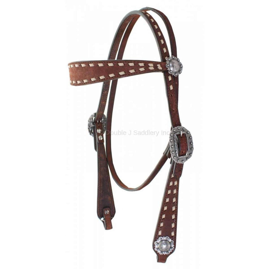 H823C - Brown Rough Out Buck Stitched Headstall - Double J Saddlery