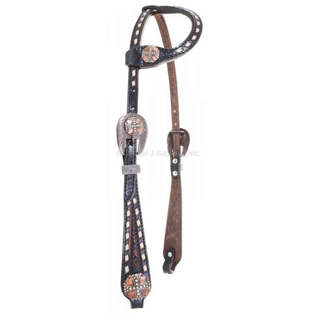 H859 - Black Vintage Single Ear Headstall - Double J Saddlery