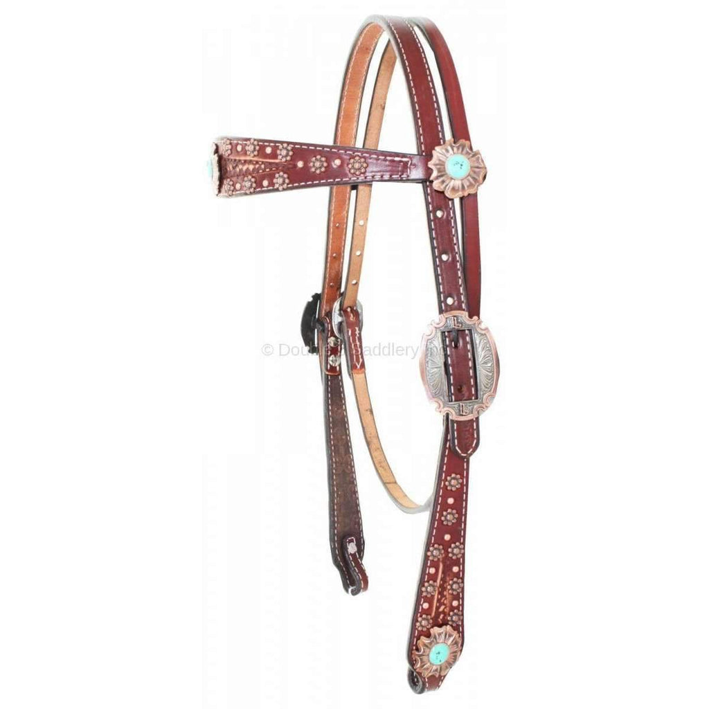 H862 - Cognac Vintage Headstall - Double J Saddlery