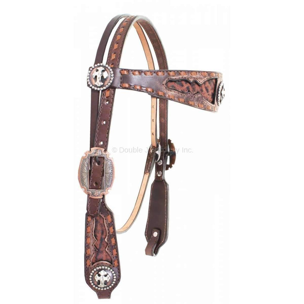 H866 - Brown Vintage Elephant Inlayed Headstall - Double J Saddlery