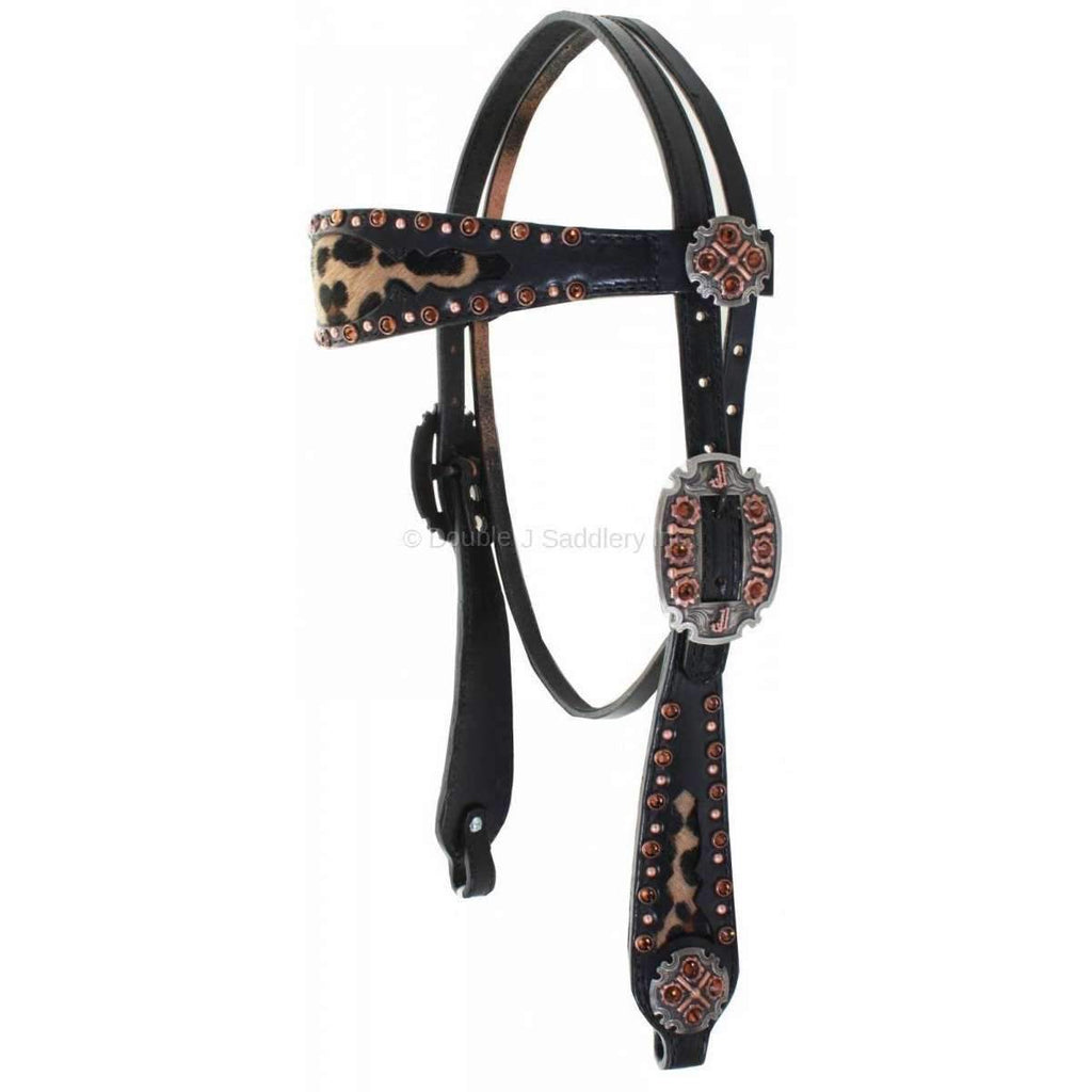 H879A - Black Leather Jaguar Inlayted Headstall - Double J Saddlery