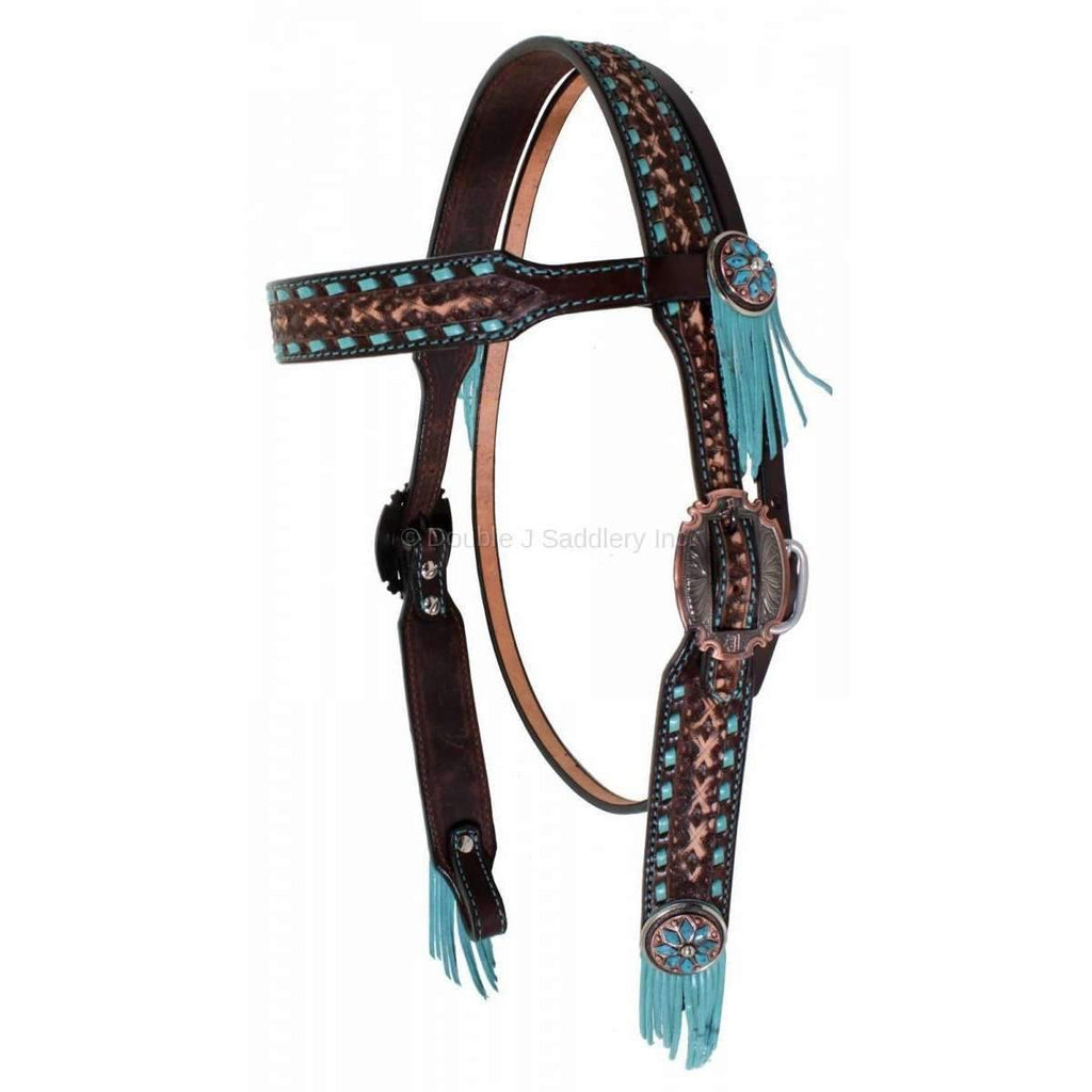 H887 - Brown Vintage Tooled Headstall - Double J Saddlery