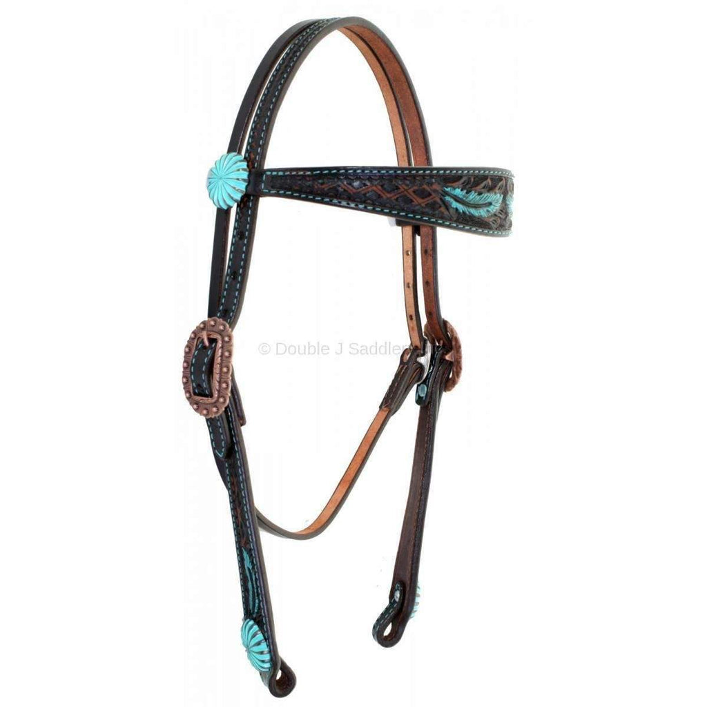 H888 - Black Vintage Feather Tooled Headstall - Double J Saddlery