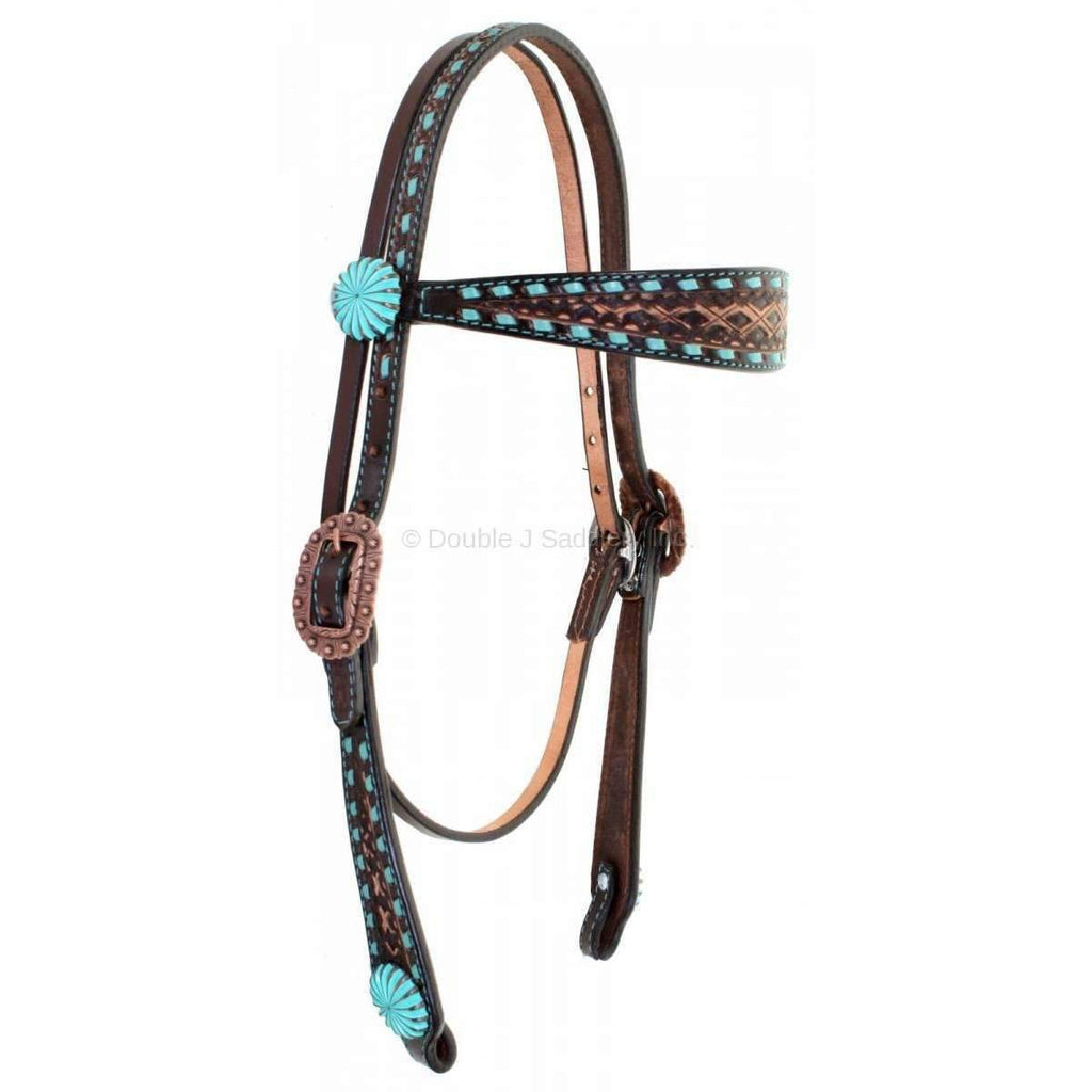 H889 - Brown Vintage Headstall - Double J Saddlery