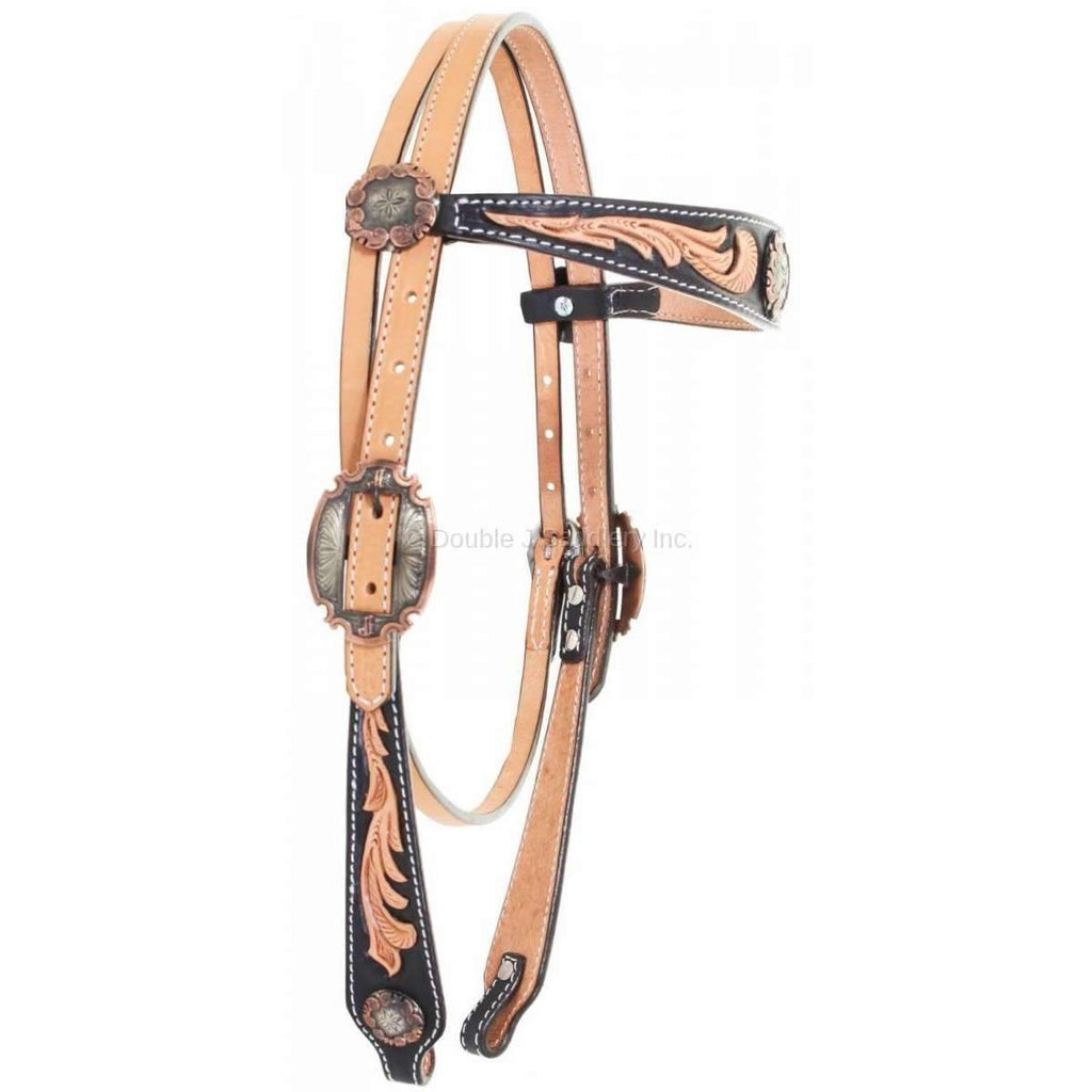 H893 - Natural Leather Tooled and Dyed Headstall - Double J Saddlery