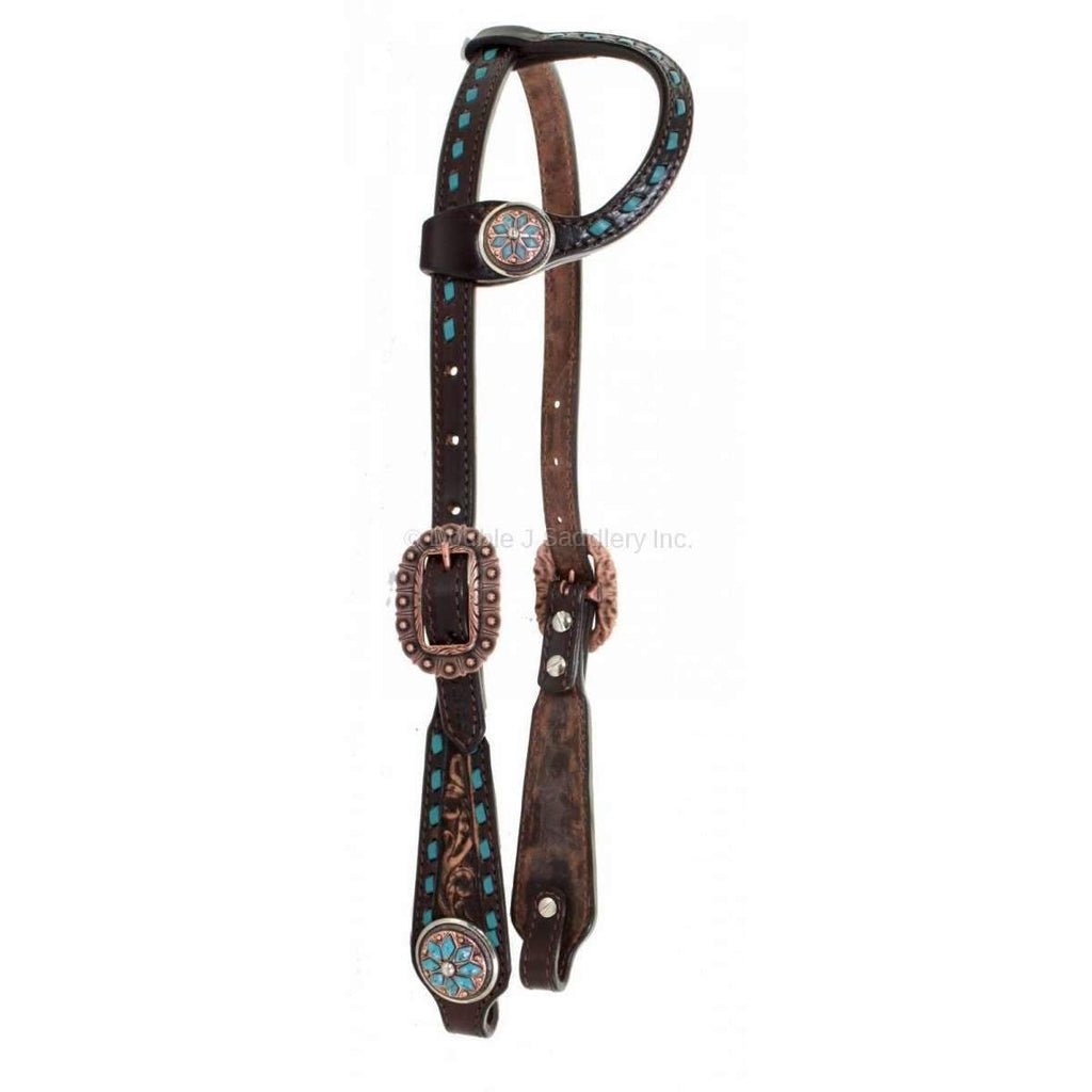 H895 - Brown Vintage Tooled Single Ear Headstall - Double J Saddlery