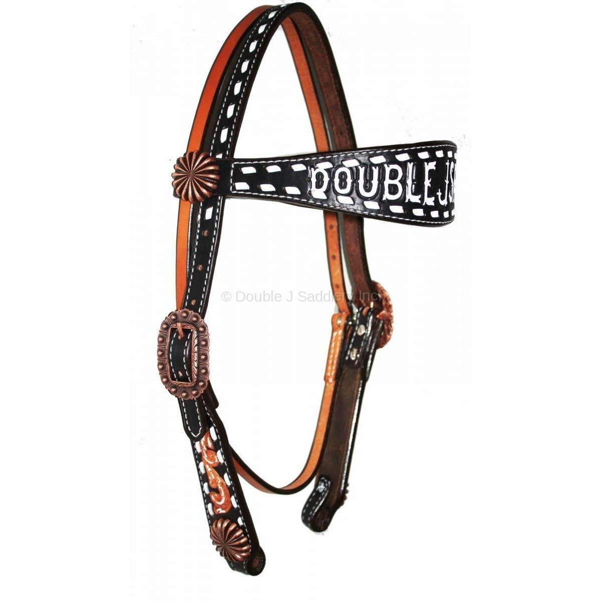 H900 - Black Leather Tooled Headstall - Double J Saddlery