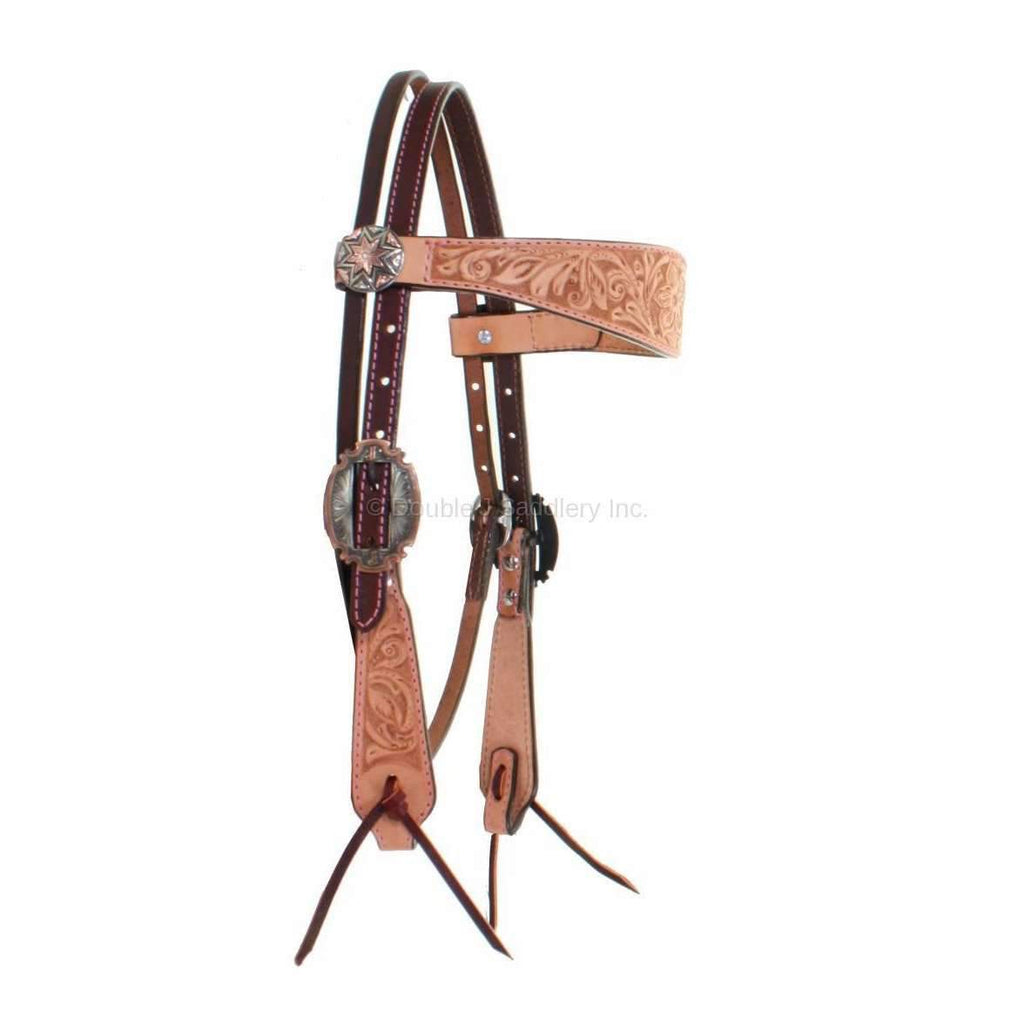 H907 - Natural and Brown Leather Headstall - Double J Saddlery