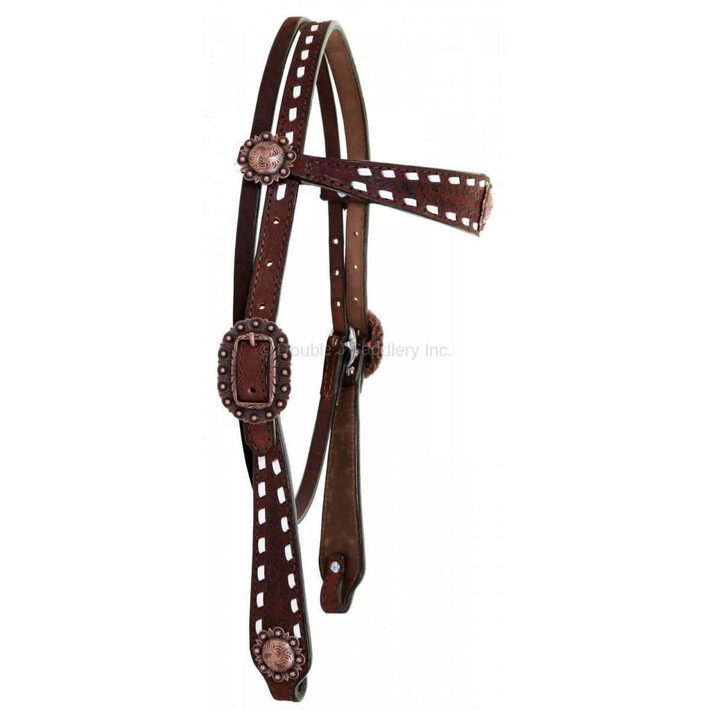 H919 - Brown Leather Buck Stitched Headstall - Double J Saddlery