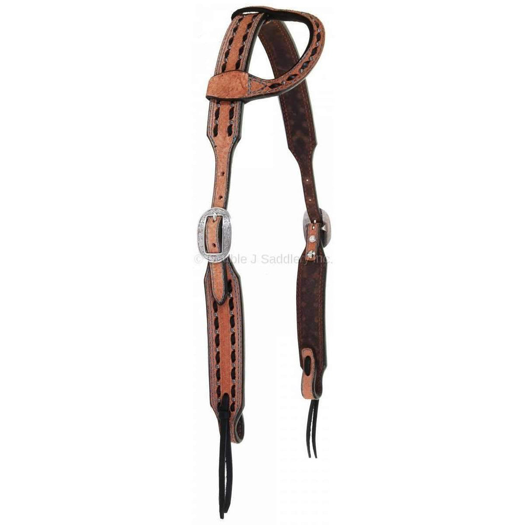 H920A - Natural Rough Out Buck Stitched Single Ear Headstall - Double J Saddlery