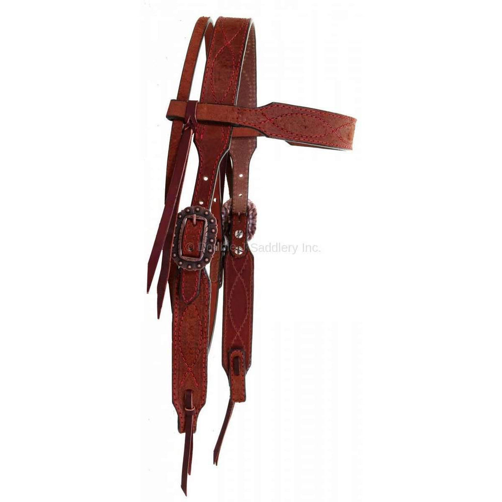 H926 - Chestnut Rough Out Stitched Headstall - Double J Saddlery