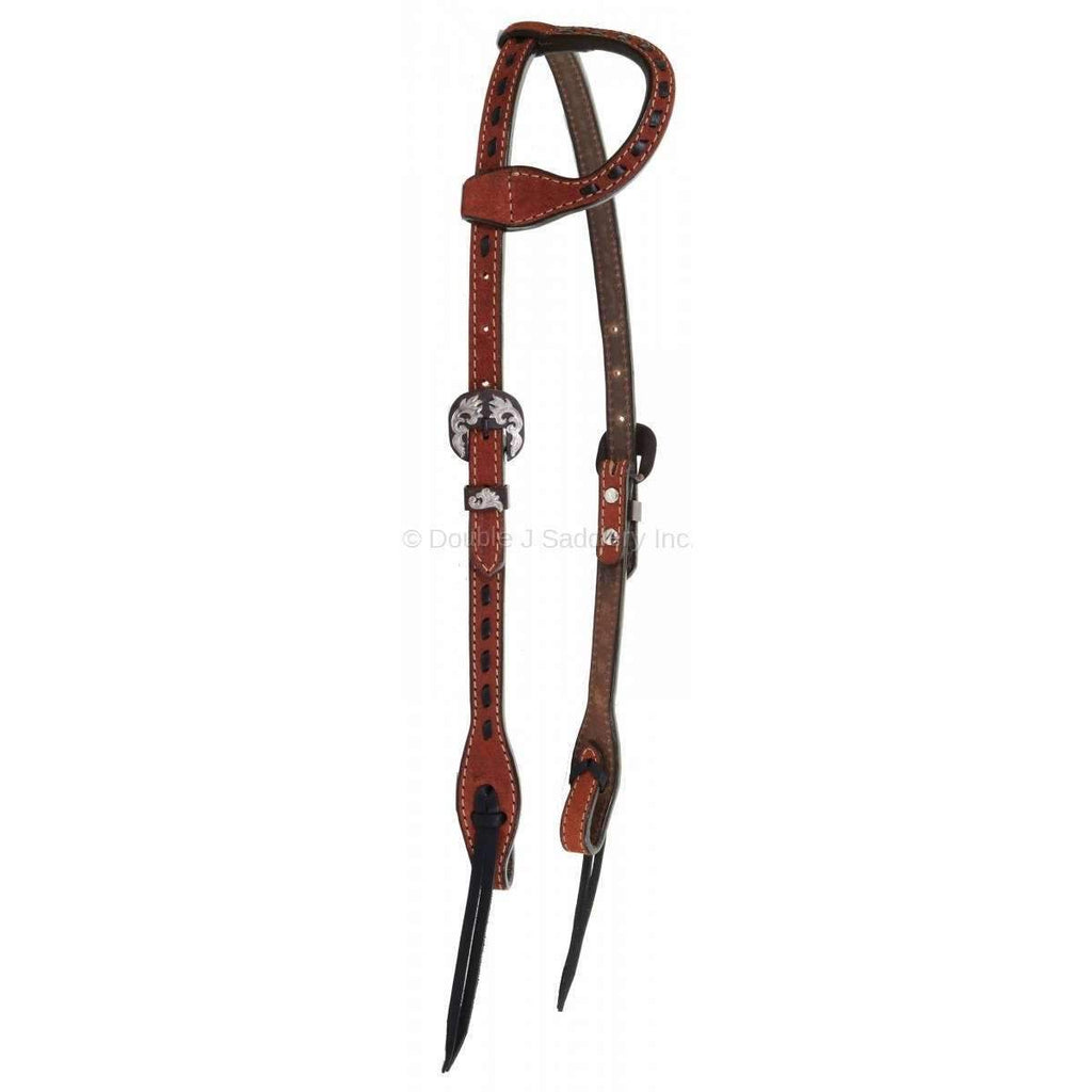 H927 - Chestnut Rough Out Buck Stitched Single Ear Headstall - Double J Saddlery