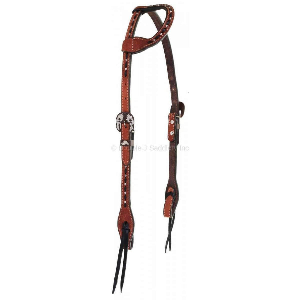 H927A - Chestnut Rough Out Buck Stitched Single Ear Headstall - Double J Saddlery