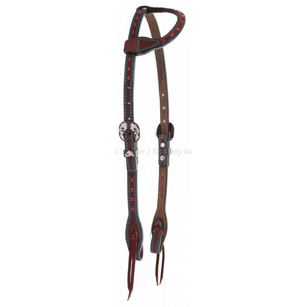 H929A - Brown Rough Out Buck Stitched Single Ear Headstall - Double J Saddlery