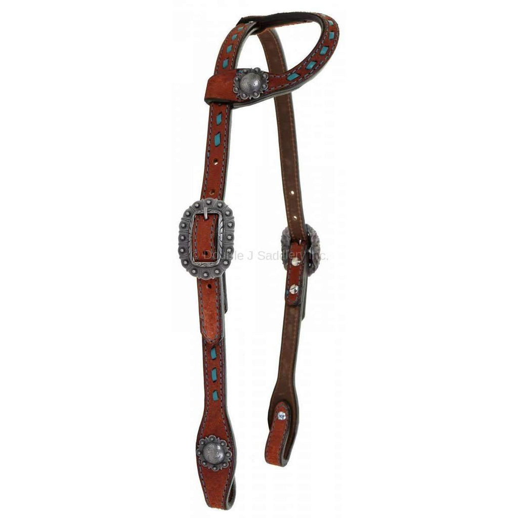 H930 - Chestnut Rough Out Buck Stitched Single Ear Headstall - Double J Saddlery