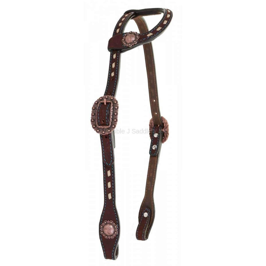 H931 - Brown Rough Out Buck Stitched Single Ear Headstall - Double J Saddlery