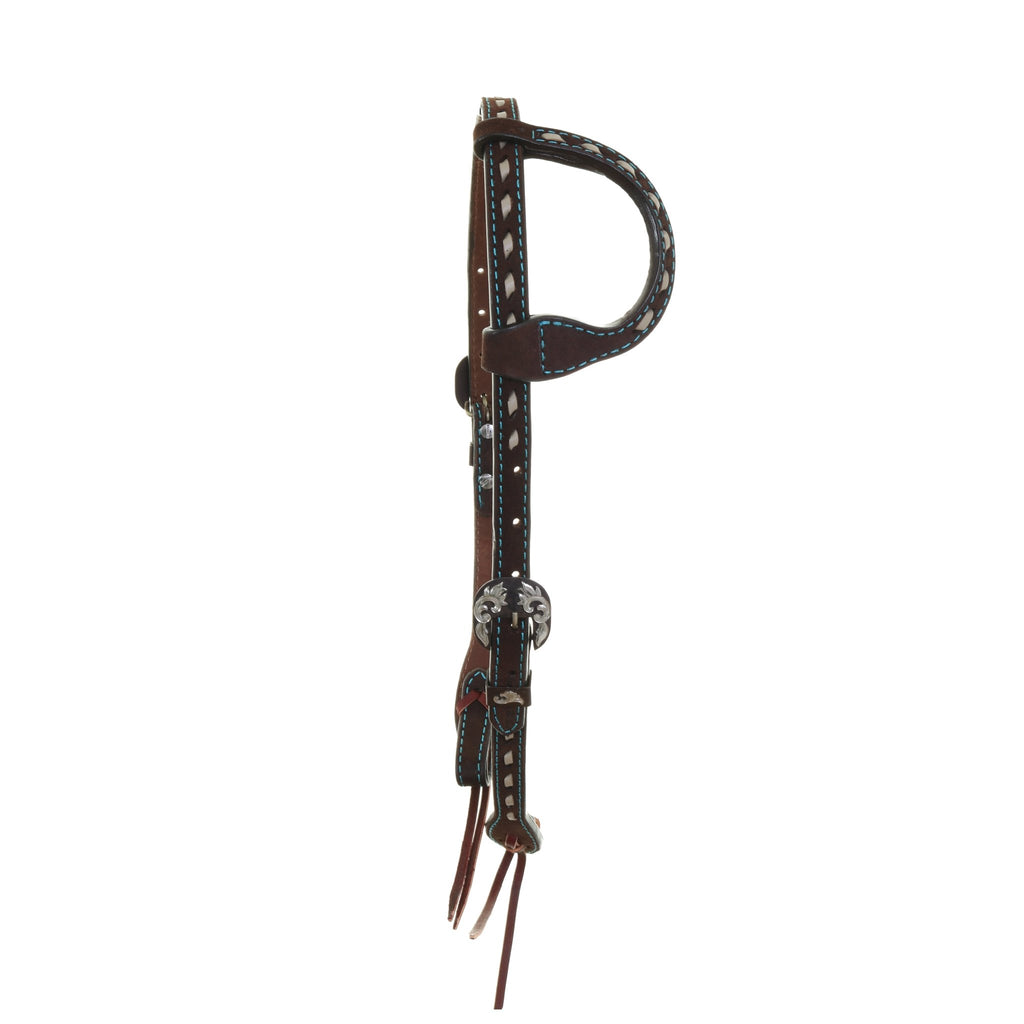 H931B - Brown Rough Out Buck Stitched Single Ear Headstall - Double J Saddlery