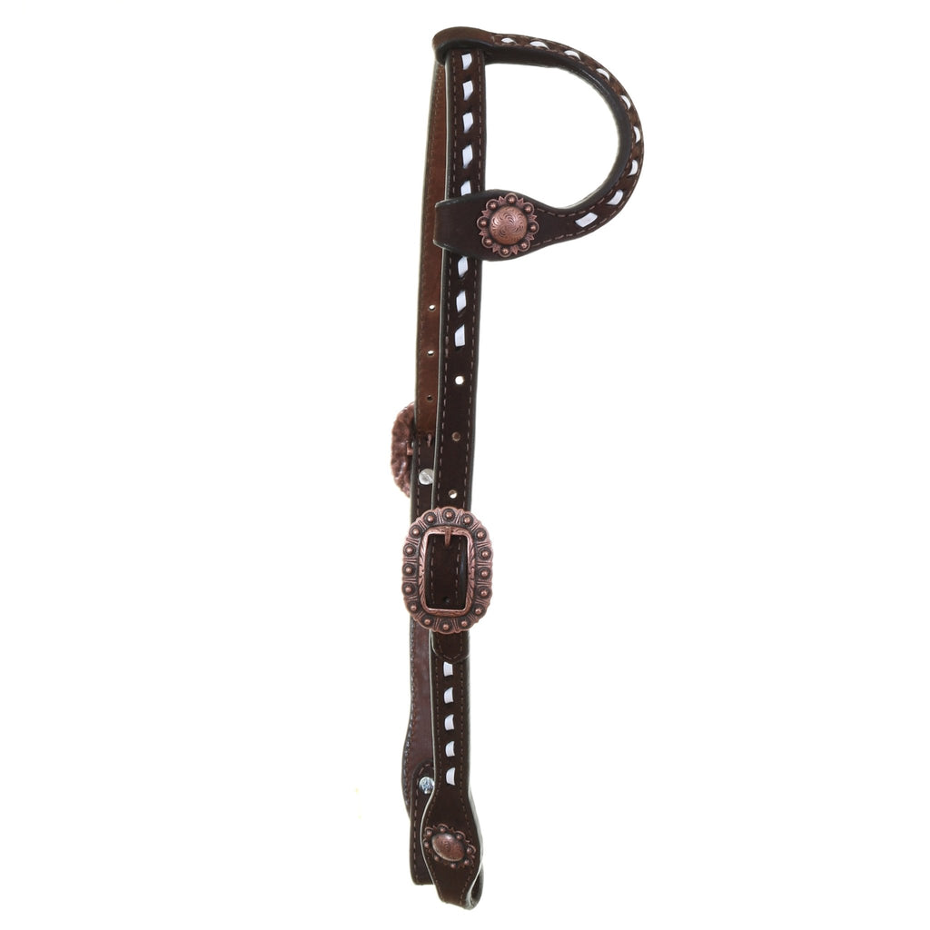 H931BW - Brown Rough Out Buck Stitched Single Ear Headstall - Double J Saddlery