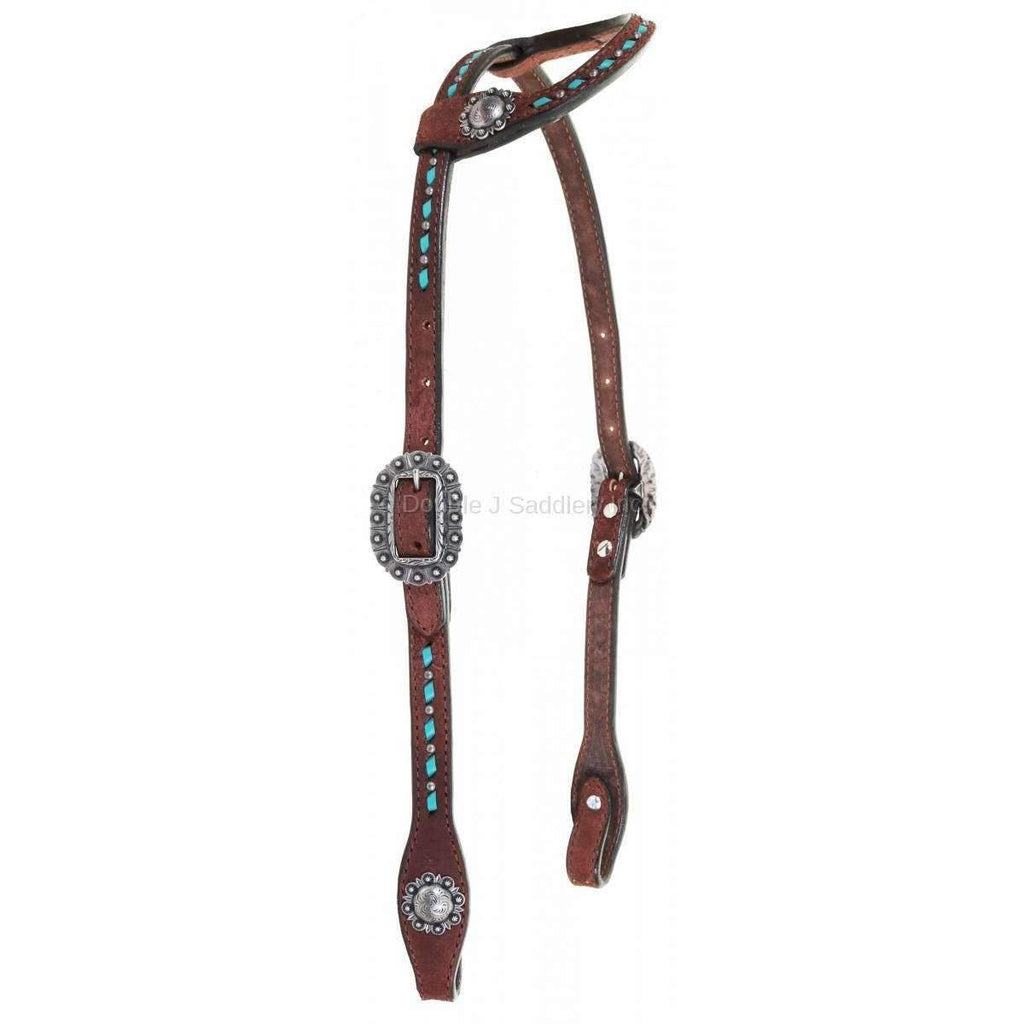H931C - Brown Rough Out Buck Stitched Single Ear Headstall - Double J Saddlery