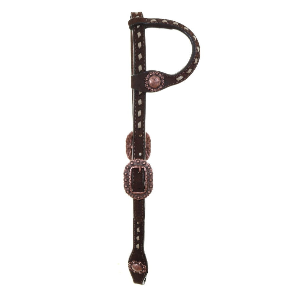 H931E - Brown Rough Out Buck Stitched Single Ear Headstall - Double J Saddlery