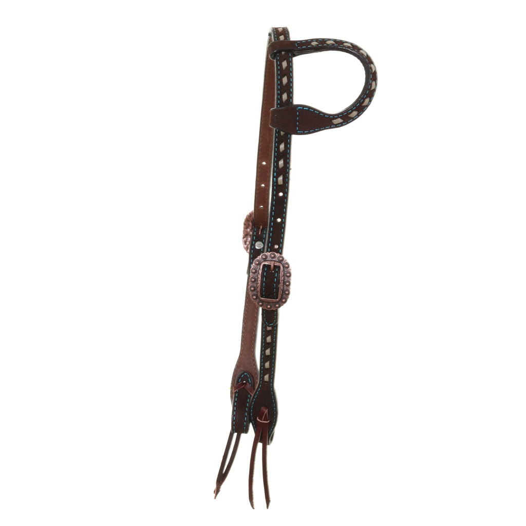 H931L - Brown Rough Out Buck Stitched Single Ear Headstall - Double J Saddlery