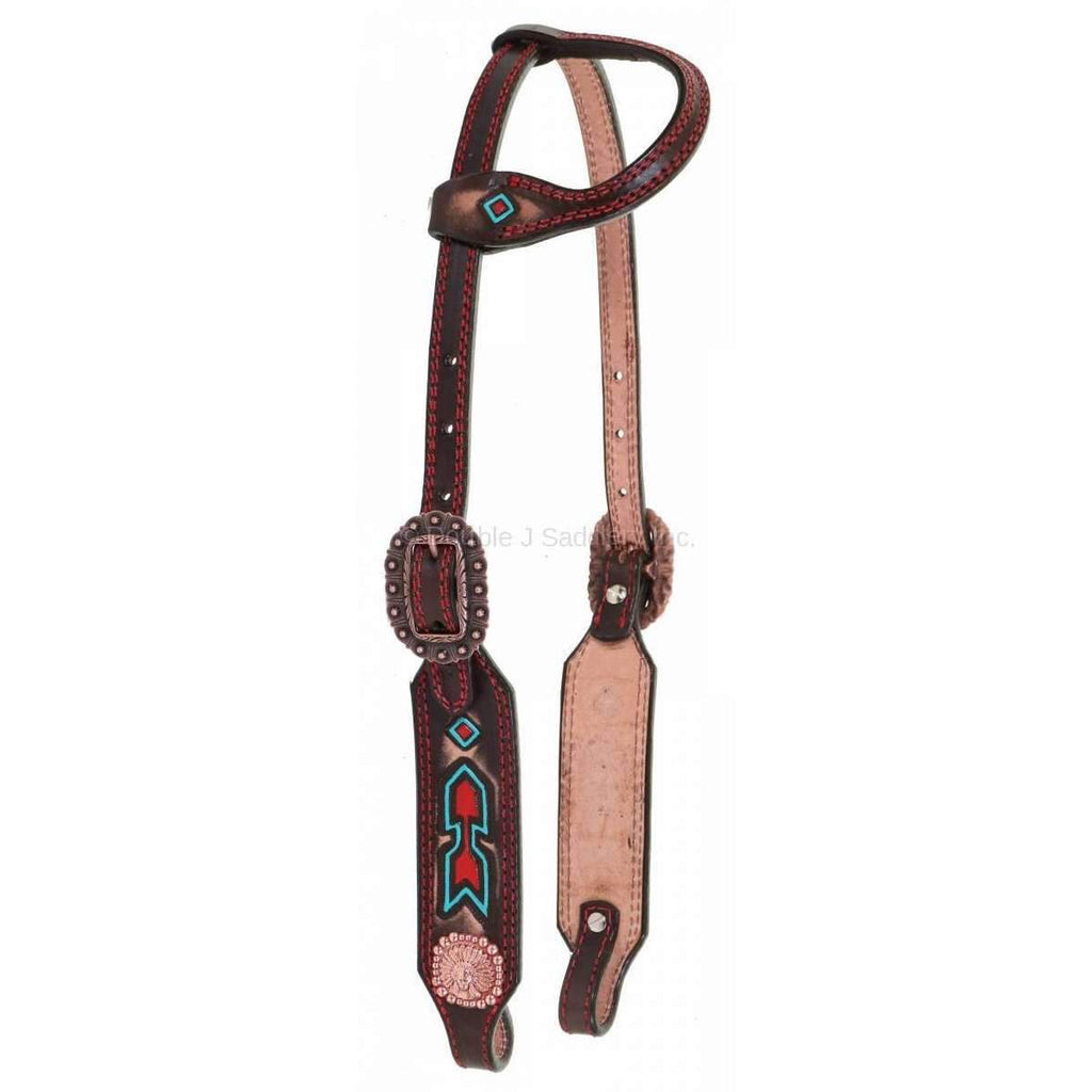 H933 - Brown Vintage Tooled Single Ear Headstall - Double J Saddlery